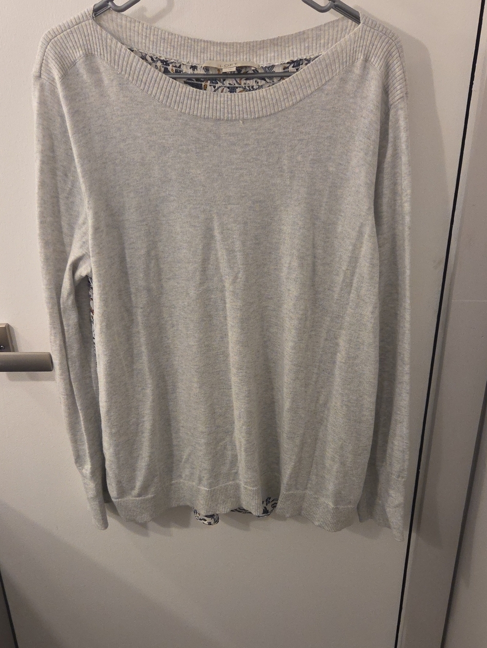 LOFT Light Gray Crewneck Sweater with Fabric Back